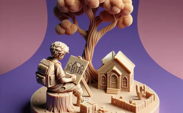 Child drawing two homes under a tree, symbolising shared parenting after divorce – Child Arrangements Order guidance from Midwinters